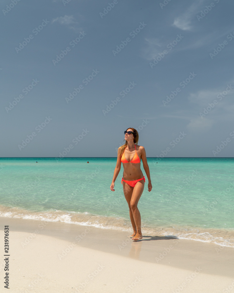 Blonde girl on the Varadero beach, Cuba.