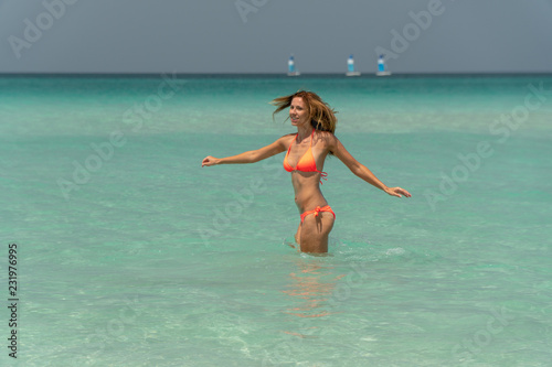 Blonde girl on the Varadero beach  Cuba.