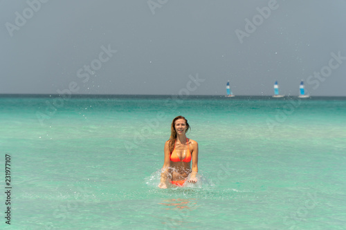 Photography Blonde girl on the Varadero beach, Cuba.