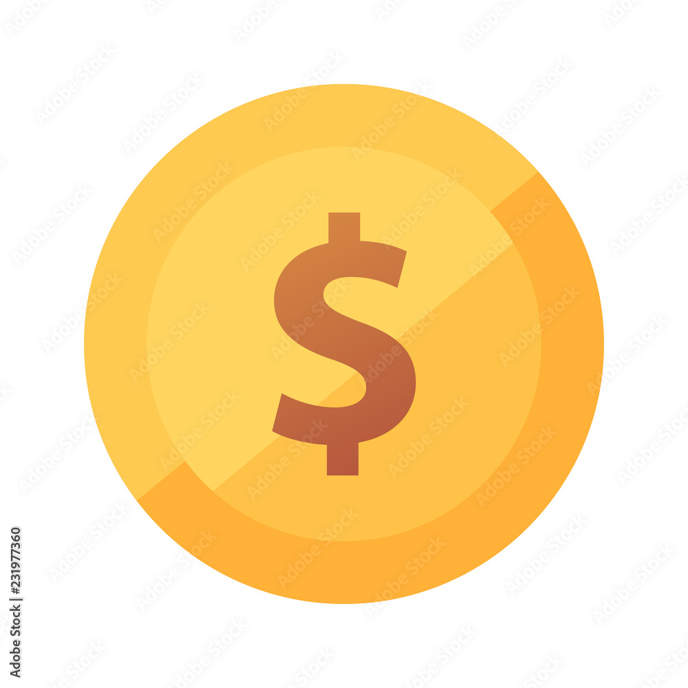 Flat vector golden icon of american dollar coin Flat vector golden icon of american dollar coin