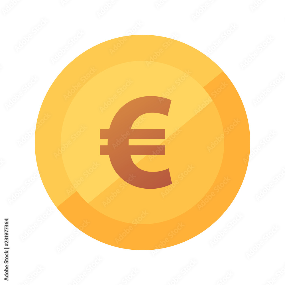 Flat vector golden icon with glow of Euro Coin isolated on white background Flat vector golden icon with glow of Euro Coin isolated on white background