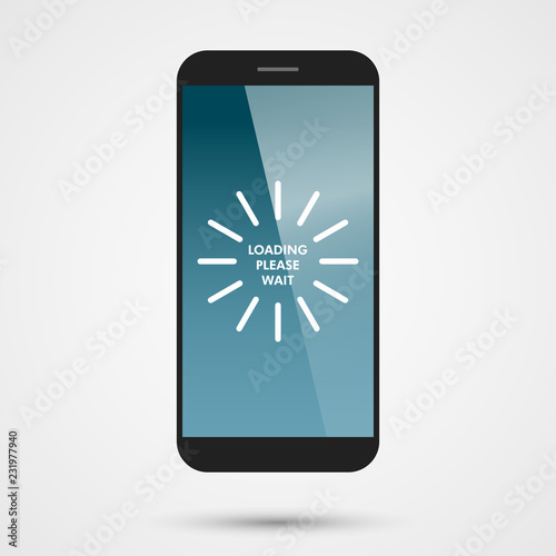 Loading screen on a black touch screen smartphone mockup.