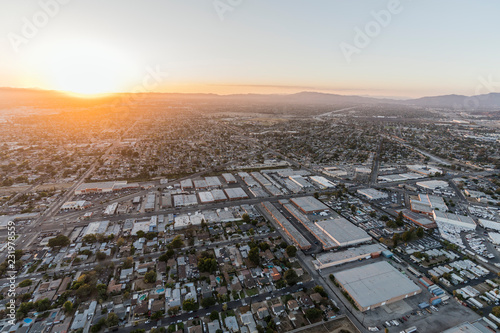 Sunset aerial view towards Lankershim Blvd in the Sun Valley neighborhood of the Fernando Valley in Los Angeles  California.