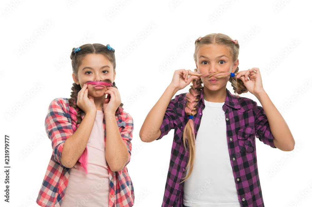 Girls friends wear similar outfits have same hairstyle braids white  background. Sisters family look. Kanekalon jumbo braids hairstyle. Long hair  hairstyle. Keep hairstyle braided for healthier hair Stock Photo | Adobe  Stock