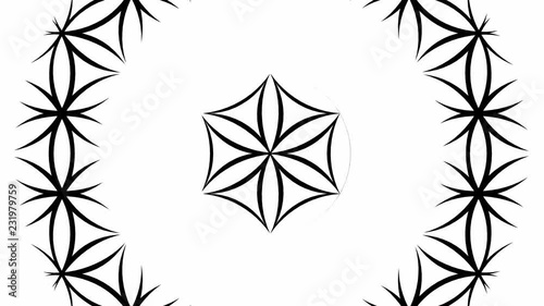 Abstract flower of life graphic slow motion black and white background pattern. Seamless loop