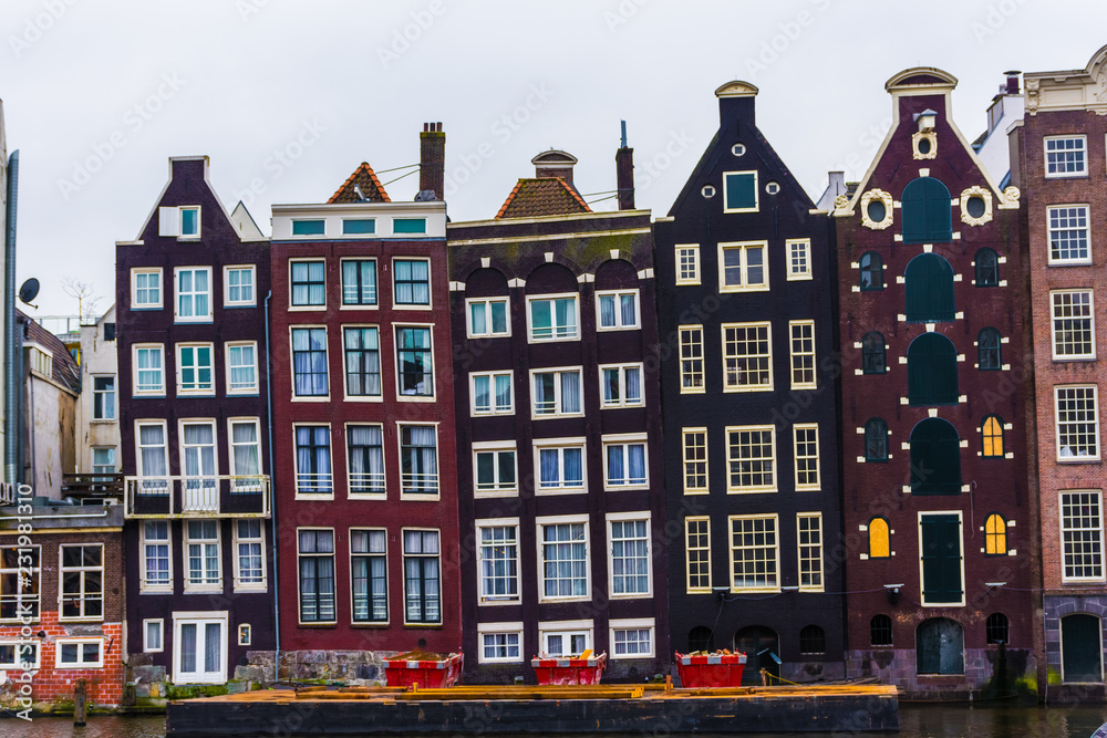 Traditional houses in the canals of Amsterdam, Netherlands