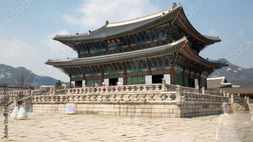 Traditional Korean architecture of Gyeongbokgung palace in Seoul
