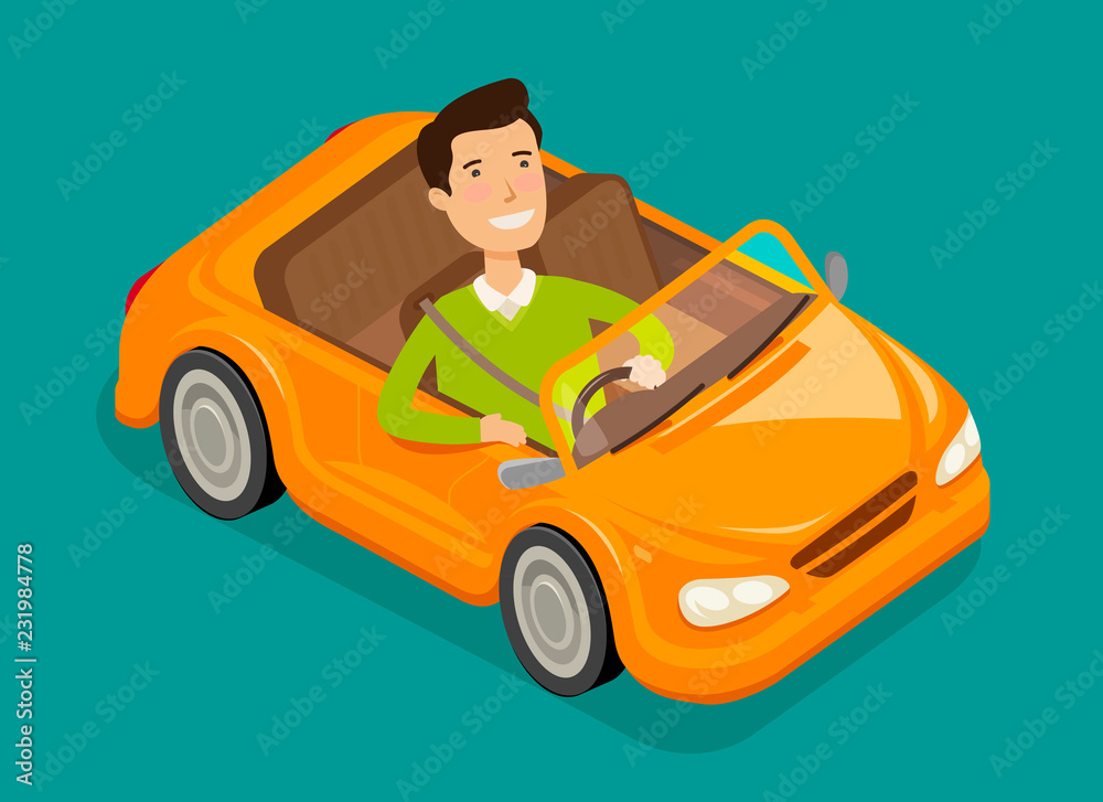 Man driving a electric car. Vehicle, cabriolet concept. Cartoon vector  illustration Stock Vector | Adobe Stock