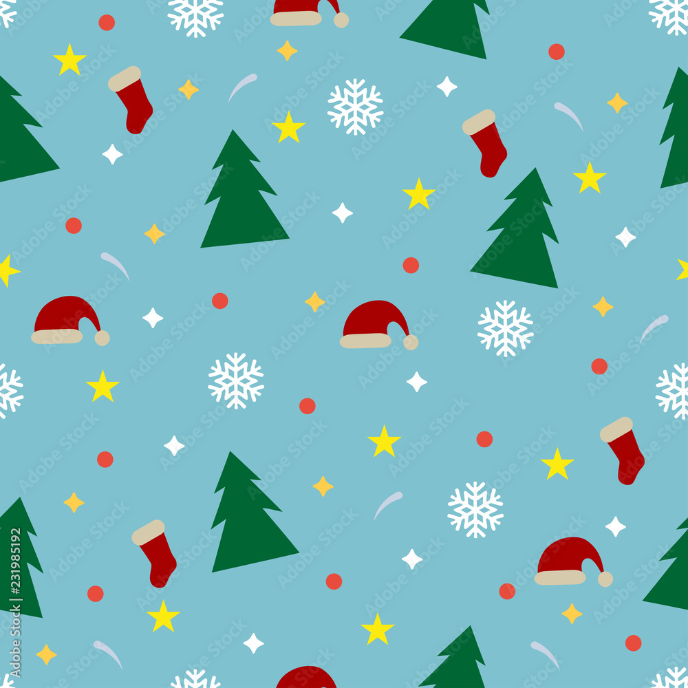 Seamless pattern with snowflakes and Christmas trees