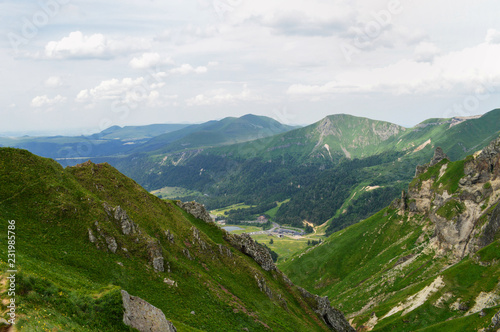 A magnificent panorama from the mountain range of Sancy, in Auvergne, France. National Park of the Auvergne volcano