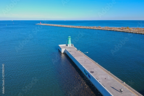Lighthouse at the breakwater of Baltic Sea in Gdansk, Poland