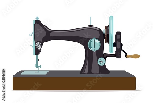 Sewing machine for sewing and embroidery. Home equipment. Vector illustration.