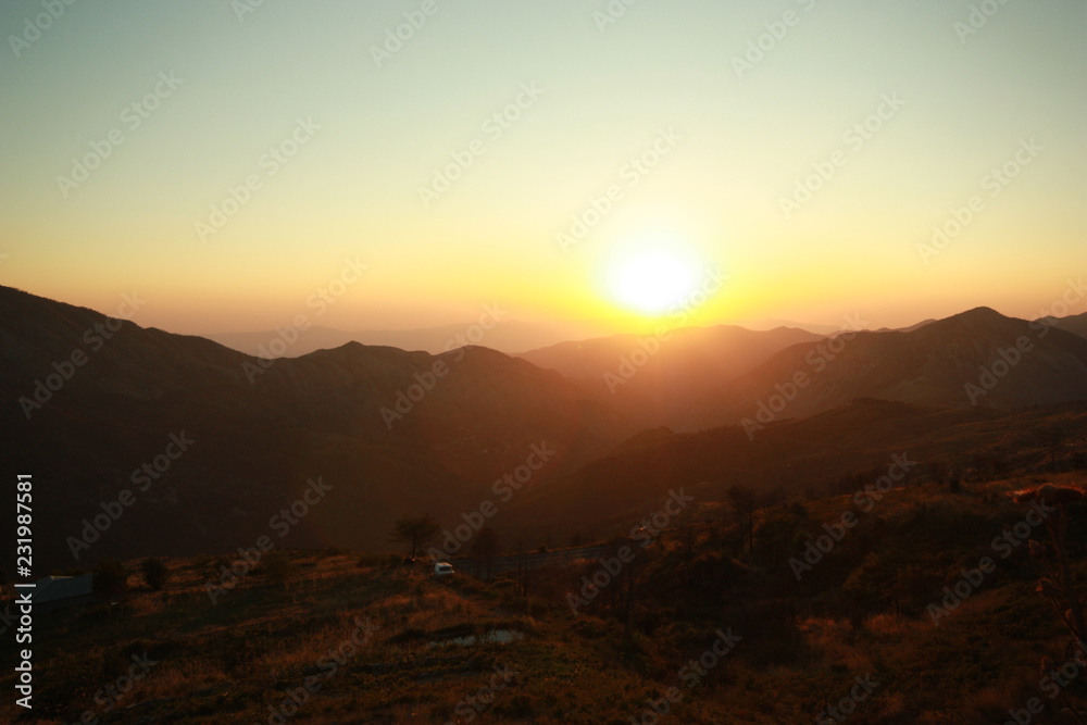 sunset in the spartan mountains, greece