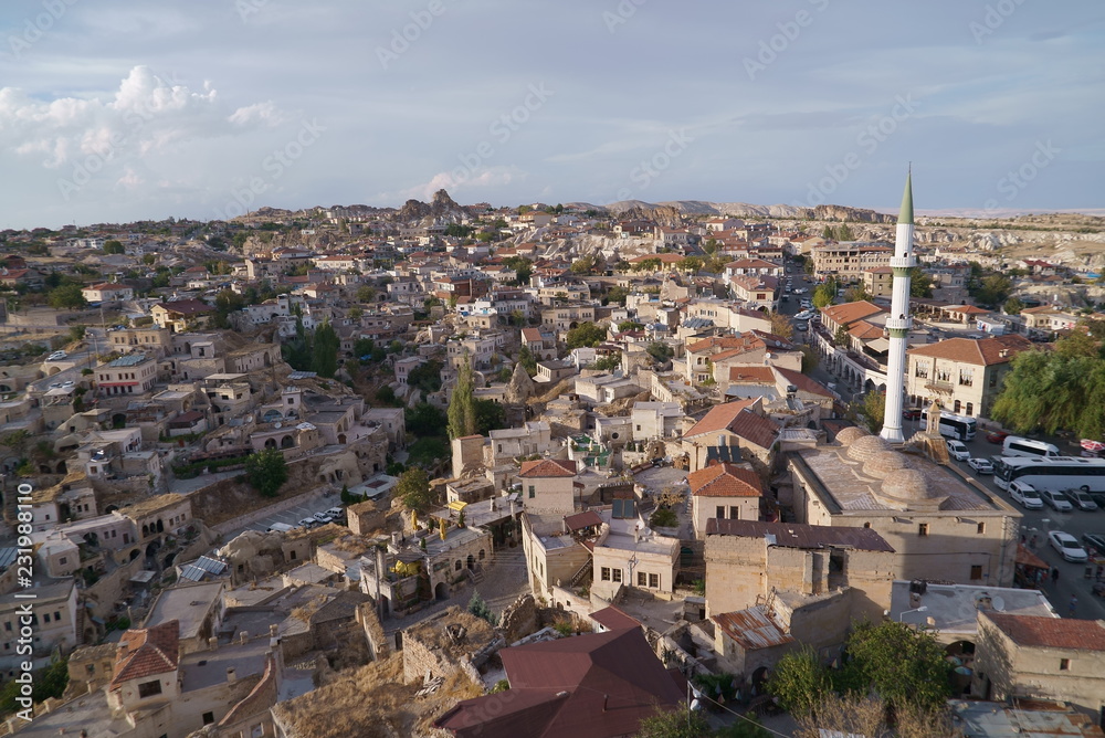 Cappadocia, top view on the houses and minaret