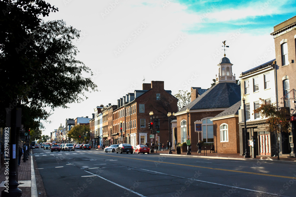 A Pictoresque Street in Georgetown before the Sunset in Autumn.