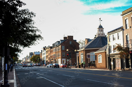 A Pictoresque Street in Georgetown before the Sunset in Autumn.