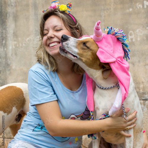 woman with her dog