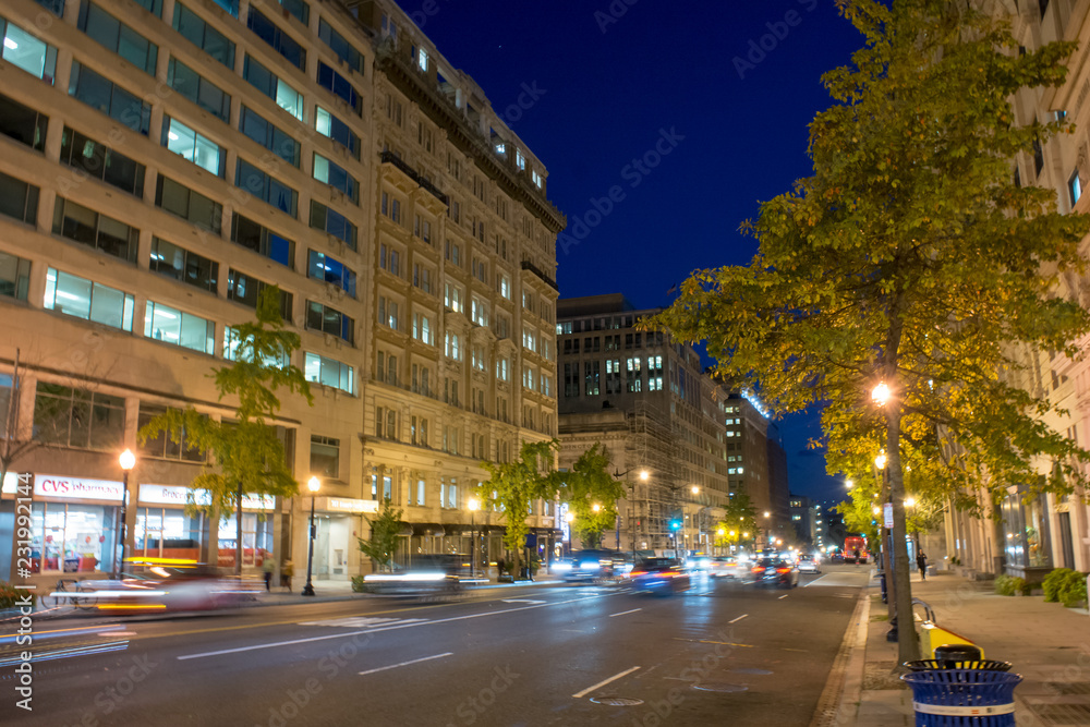 Horizontal View of Washington DC at the Blue Hour after the Sunset in October
