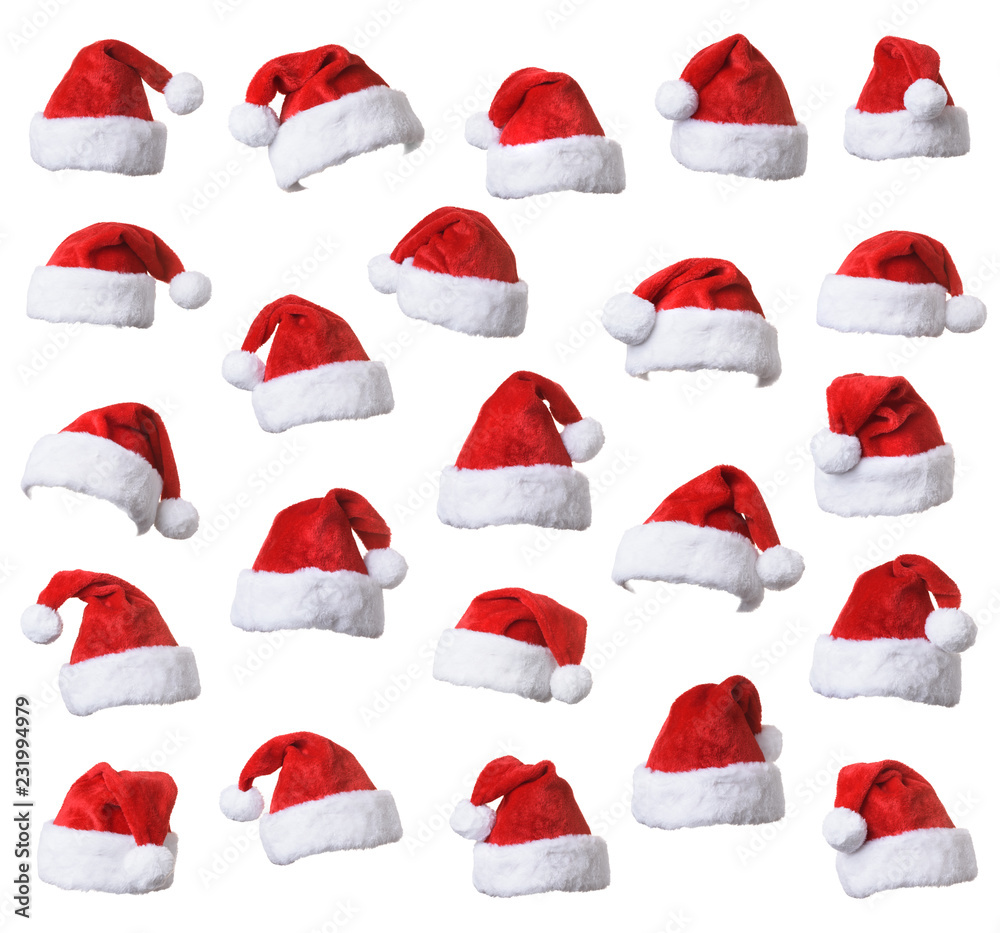 Collection of Santa's red hat isolated on white background Collection of Santa's red hat isolated on white background