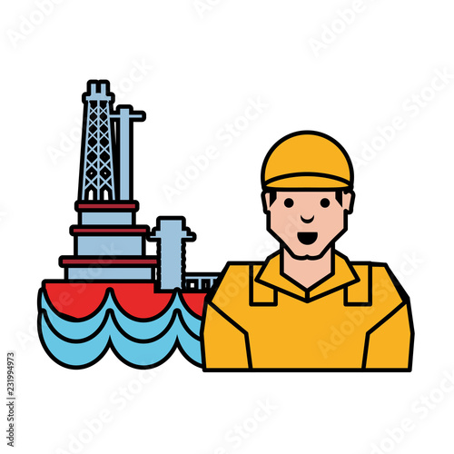 worker with marine oil platform