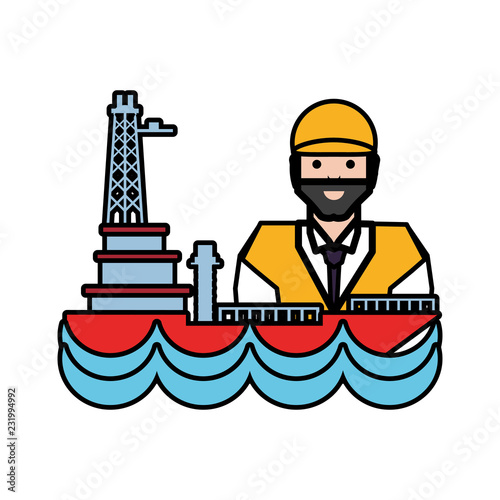 worker with marine oil platform photo