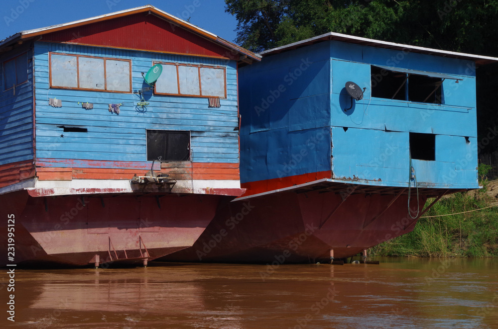 Houseboats - Mekong River at Luang Prabang, Laos