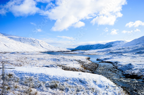 winter landscape with mountains and blue sky