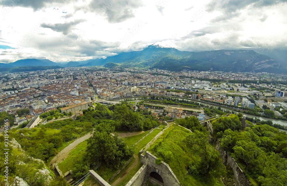 Panoramic aerial view of Grenoble city, France