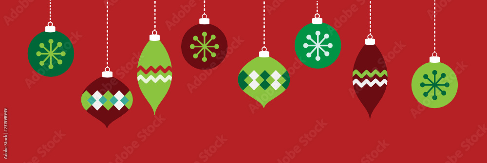 Red and Green Holiday Ornaments - obrazy, fototapety, plakaty 