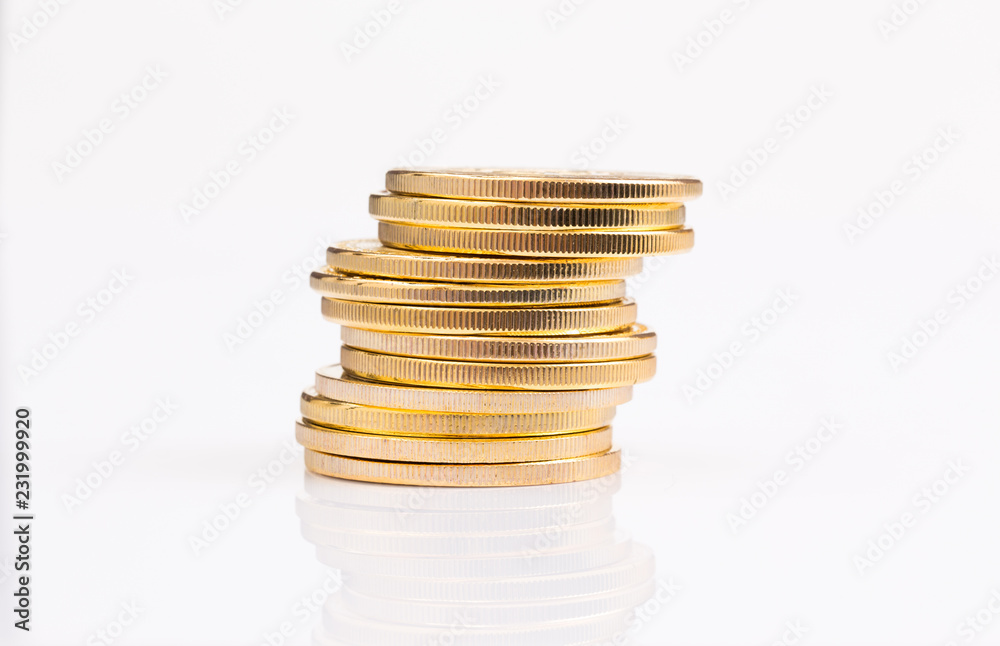 Stack of golden coins on white background Stack of golden coins on white background