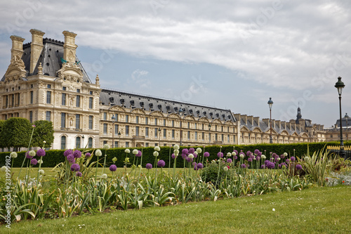 Paris, France - May 16, 2018: Beautiful view of Louvre palace, Tuileries garden side