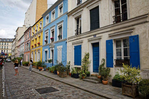 Rue Crémieux, Paris, France - July 5, 2018: Rue Cremieux in the 12th Arrondissement is one of the prettiest residential streets in Paris.