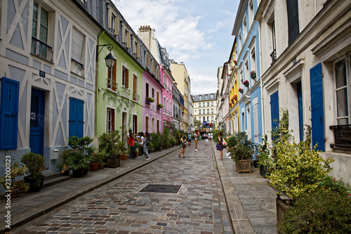 Fototapeta Naklejka Na Ścianę i Meble -  Rue Crémieux, Paris, France - July 5, 2018: Rue Cremieux in the 12th Arrondissement is one of the prettiest residential streets in Paris.