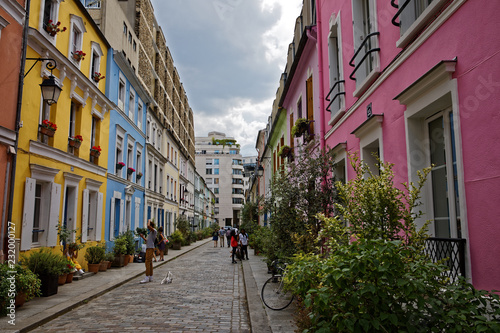 Fototapeta Naklejka Na Ścianę i Meble -  Rue Crémieux, Paris, France - July 5, 2018: Rue Cremieux in the 12th Arrondissement is one of the prettiest residential streets in Paris.