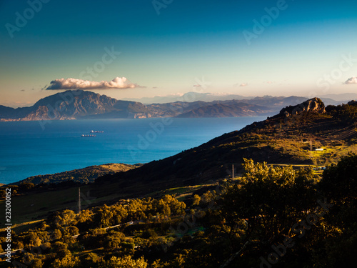 View to the strait of Gibraltar from the spanish side to the mountains of morocco