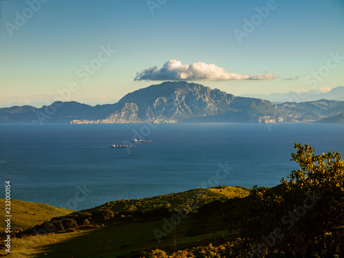 View to the strait of Gibraltar from the spanish side to the mountains of morocco