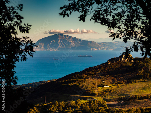 View to the strait of Gibraltar from the spanish side to the mountains of morocco