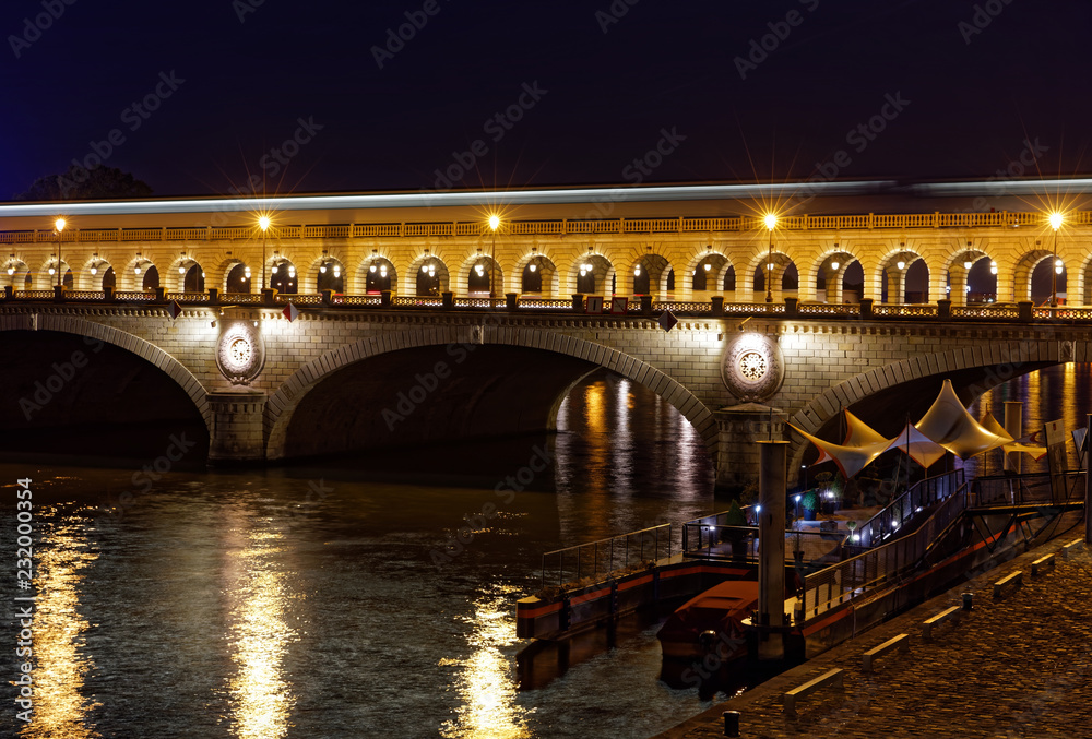 Paris, France - October 31, 2017: Bercy bridge viewed from river Seine