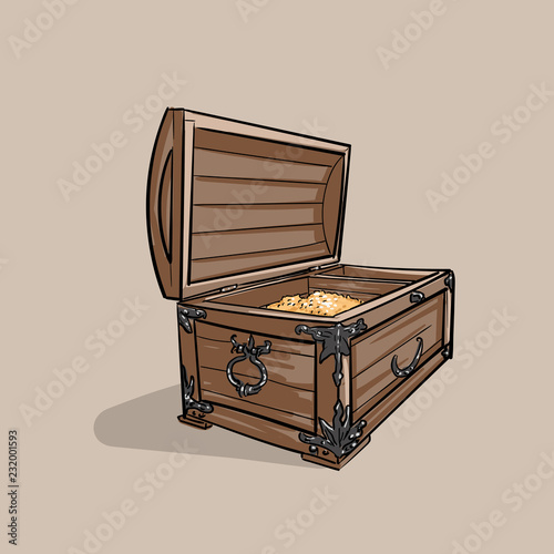 Old Treasure Chest. Pirate wooden chest. Vector. Illustration.