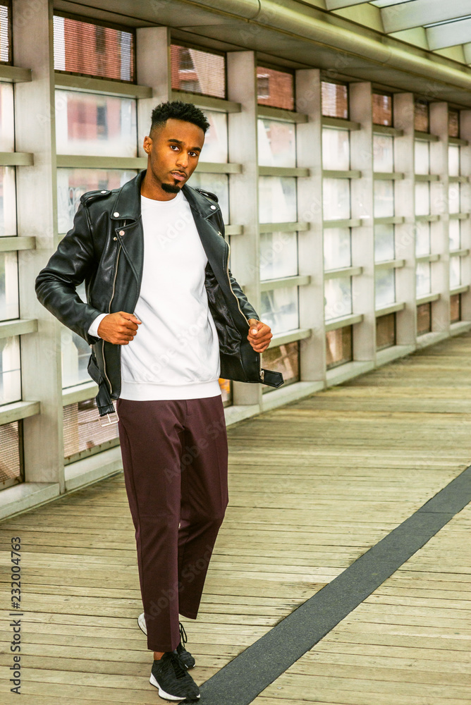 Young Man Casual Fashion in New York. Young African American Guy