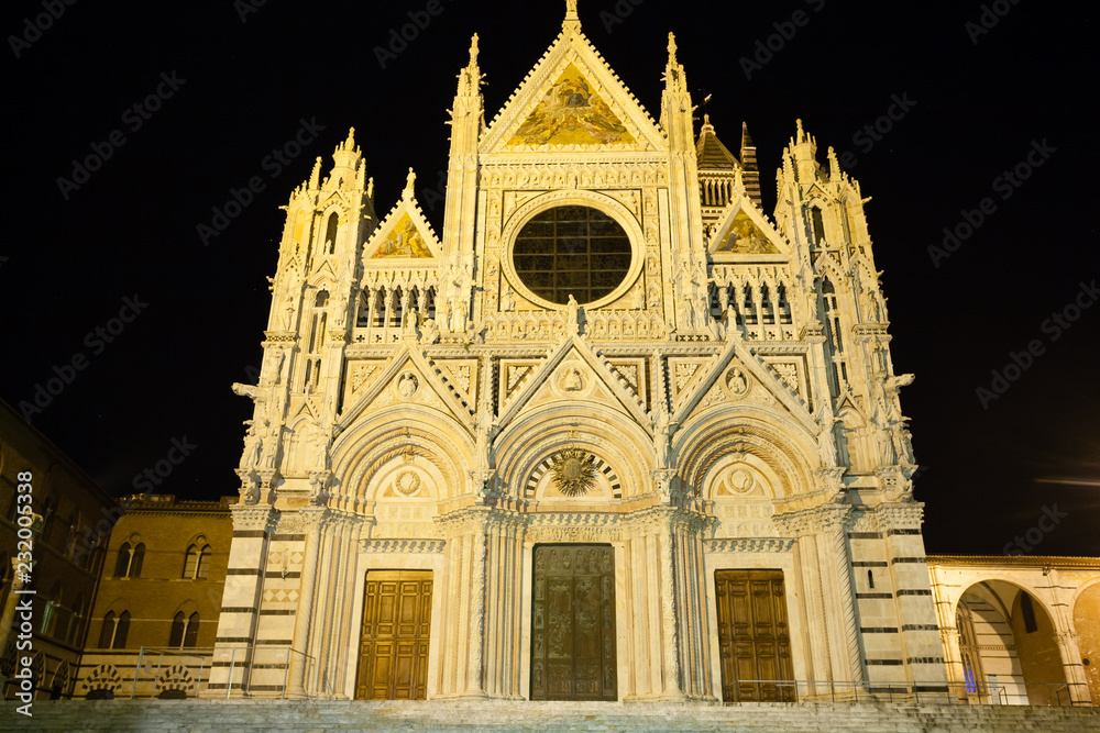 Siena cathedral night view, Tuscany, Italy