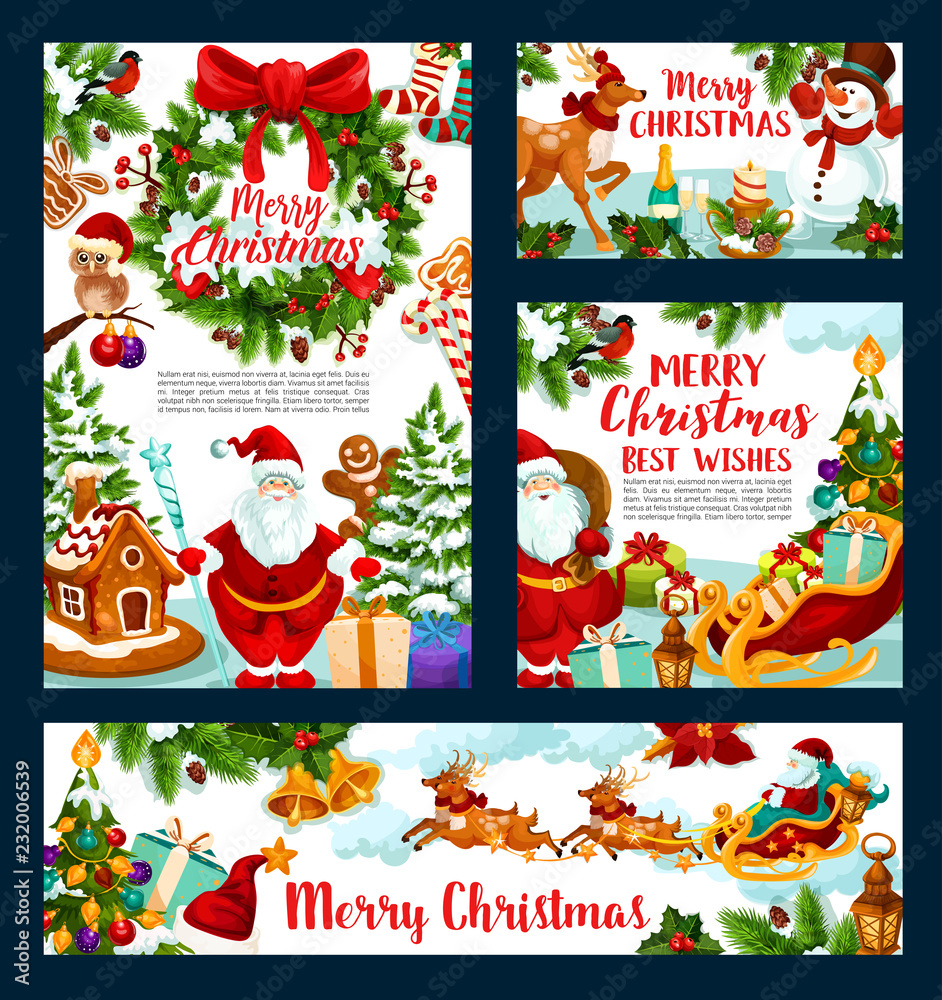 Fototapeta premium Christmas holiday greeting, Santa and gifts