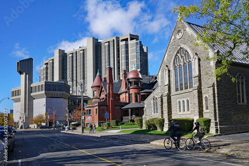 University of Toronto campus at the intersection of Hoskin and St. George Street, looking towards Robarts Library, an eclectic mix of old and new architecture photo