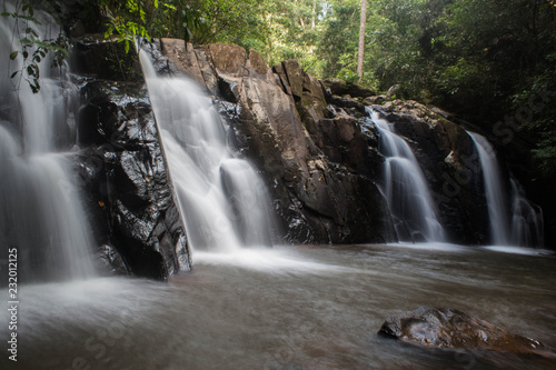 Water of the stream in the natural, Beautiful waterfall in forest.