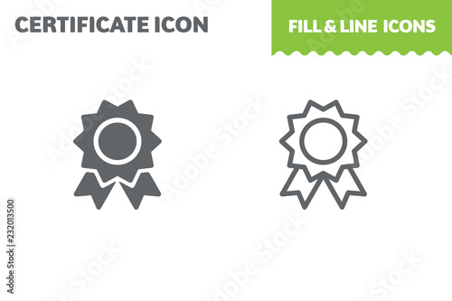 Certificate icon, vector. Fill and line. Flat design. Ui icon