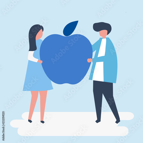Character of a couple holding an apple illustration