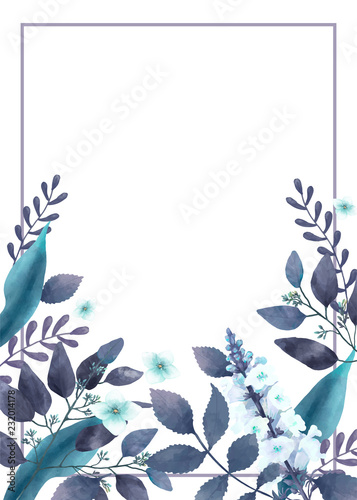 Blue themed greetings card with miniature leaves