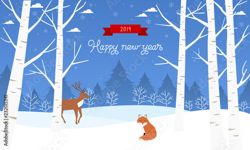 Winter landscape vector illustration.
