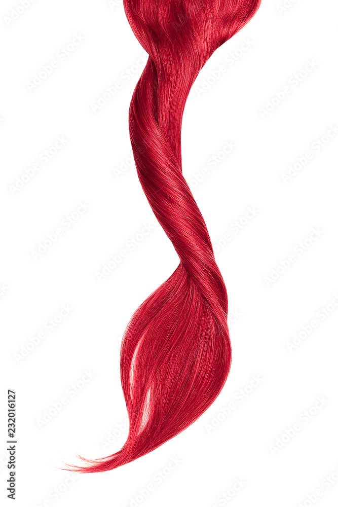 Curl of natural pink hair on white background