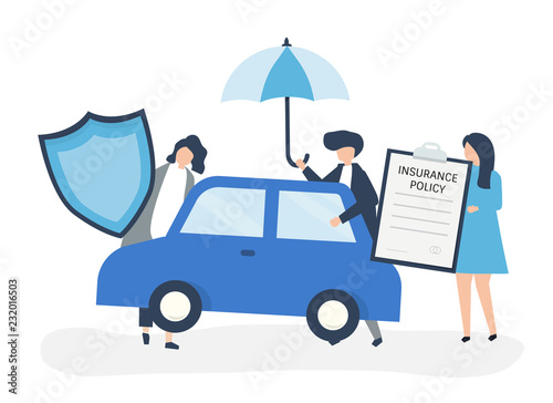 People with icons related to car insurance